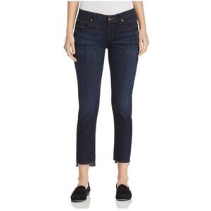 Eileen Fisher Organic Cotton Fray Step Hem Slim Ankle Jeans Size 8 dark wash